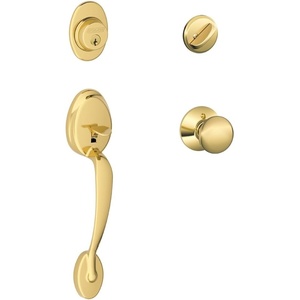 image:imagePlymouth Single Cylinder Handleset and Plymouth Knob Bright Brass F60 PLY 505 605