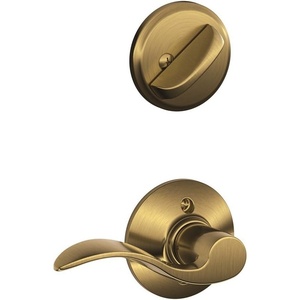 image:imageSchlage F59 ACC 622 LH Accent Interior LeftHanded Lever with Deadbolt Matte Black Interior Half OnlyAntique Brass