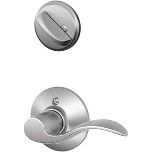 image:imageSchlage F59 ACC 622 LH Accent Interior LeftHanded Lever with Deadbolt Matte Black Interior Half OnlyBrushed Chrome