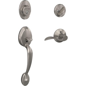 image:imageSchlage F60 V PLY 619 ACC Plymouth Front Entry Handleset with Accent Lever Deadbolt Keyed 1 Side Satin Nickel