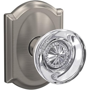 image:imageSchlage Custom FC21 HOB 619 KIN Hobson Glass Knob with Kinsler Trim HallCloset and BedBath Lock Satin NickelSatin Nickel