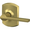image:imageSchlage F10 LAT 608 GRW Latitude Door Lever with Greenwich Trim Hall amp Closet Passage Lock Satin Brass