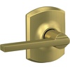 image:imageSchlage F10 LAT 608 GRW Latitude Door Lever with Greenwich Trim Hall amp Closet Passage Lock Satin Brass