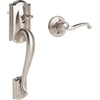 image:imageSchlage FE285 CAM 619 FLA LH Camelot Front Entry Handleset with LeftHanded Flair Lever Lower Half Grip Satin NickelSatin Nickel