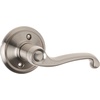 image:imageSchlage FE285 CAM 619 FLA LH Camelot Front Entry Handleset with LeftHanded Flair Lever Lower Half Grip Satin NickelSatin Nickel