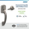 image:imageSchlage FE285 GRW 622 DEL LH Greenwich Front Entry Handleset with Left Handed Delfayo Door Lever Lower Half Grip Matte BlackSatin Nickel