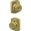image:imageSchlage F51A BWE 608 GRW Bowery Door Knob with Greenwich Trim Keyed Entry Lock Satin Brass