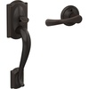 image:imageSchlage FE285 CAM 619 FLA LH Camelot Front Entry Handleset with LeftHanded Flair Lever Lower Half Grip Satin NickelAged Bronze