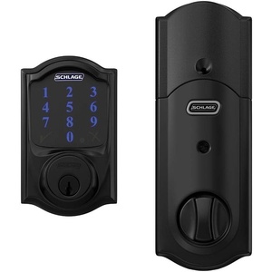 image:imageSCHLAGE BE469NX Camelot Electronic Touchscreen Deadbolt C Keyway with 12344 Latch 10116 Strike Bright Brass FinishMatte Black