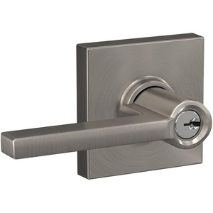 image:imageSCHLAGE F51A LAT 619 COL Latitude Lever with Collins Trim Keyed Entry Lock Satin NickelPack of 1