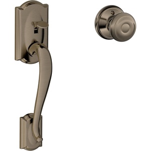 image:imageSCHLAGE FE285 CAM 620 GEO Camelot Trim Lower Half Front Entry Handleset with Georgian Knob Antique Pewter