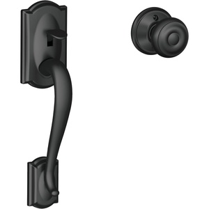 image:imageSCHLAGE FE285 CAM 622 GEO Camelot Trim Lower Half Front Entry Handleset with Georgian Knob Matte Black