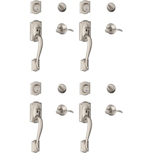 image:imageSCHLAGE Lock Company Camelot Single Cylinder Handleset and Left Hand Accent Lever Satin Nickel F60 CAM 619 Acc LH Pack of 4Standard Interior Trim Pack of 4