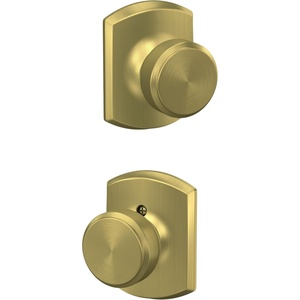 image:imageSchlage F10 BWE 608 GRW Bowery Door Knob with Greenwich Trim Hall amp Closet Passage Lock Satin Brass