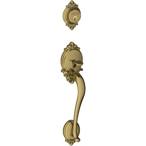 image:imageSchlage F58 BRK 716 Brookshire Exterior Handleset with Deadbolt Aged Bronze Exterior Half OnlyAntique Brass