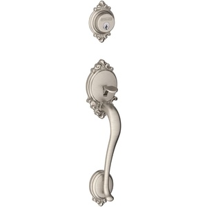 image:imageSchlage F58 BRK 716 Brookshire Exterior Handleset with Deadbolt Aged Bronze Exterior Half OnlySatin Nickel