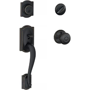 image:imageSchlage F60CAM716GEO Camelot Active Door Handleset with Georgian Interior Aged Bronze