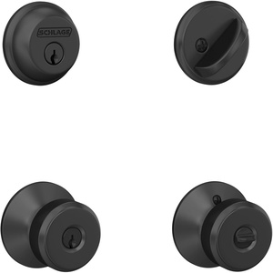 image:imageSchlage FB50N G BWE 622 Single Cylinder Deadbolt and Keyed Entry Bowery Knob Matte BlackPack of 1