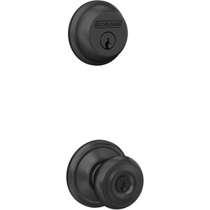 image:imageSchlage FB50N G GEO 622 Single Cylinder Deadbolt and Keyed Entry Georgian Knob Matte BlackPack of 1