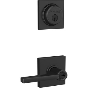image:imageSchlage FB55N G LAT 622 COL Single Cylinder Deadbolt and Keyed Entry Latitude Lever with Collins Trim Matte BlackPack of 1