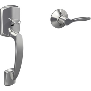 image:imageSchlage FE285 GRW 622 DEL LH Greenwich Front Entry Handleset with Left Handed Delfayo Door Lever Lower Half Grip Matte BlackBright Chrome