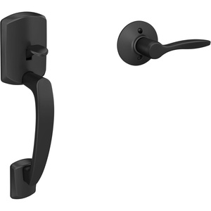 image:imageSchlage FE285 GRW 622 DEL LH Greenwich Front Entry Handleset with Left Handed Delfayo Door Lever Lower Half Grip Matte BlackMatte Black