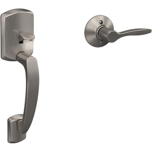 image:imageSchlage FE285 GRW 622 DEL LH Greenwich Front Entry Handleset with Left Handed Delfayo Door Lever Lower Half Grip Matte BlackSatin Nickel