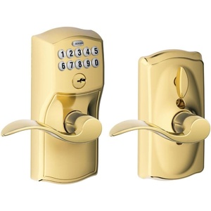 image:imageSchlage FE595 CAM 505 ACC Camelot Design Keypad Entry with Accent Levers Lifetime Polished Brass
