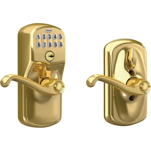 image:imageSchlage FE595 V PLY 505 FLA Plymouth Keypad Entry with FlexLock and Flair Lever Bright BrassBright Brass