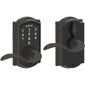 image:imageSchlage FE695 Camelot by Accent Keyless Touch Lever Lock with 16211 Latch 10063 Strike Aged Bronze Finish