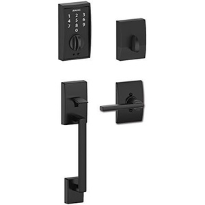 image:imageSchlage Touch FE375CEN622LAT Matte Black Keyless Touchscreen Deadbolt with Century Trim and Latitude Lever Entry Door Handleset