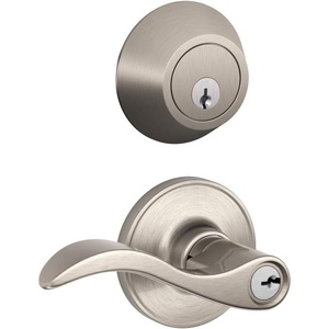image:imageJSeries by Schlage Single Cylinder Deadbolt and Keyed Entry Seville Lever with Standard Trim Satin Nickel JC60 V SEV 619Satin Nickel