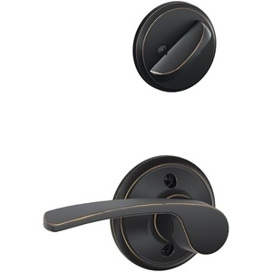image:imageSchlage F59 MER 619 RH Merano Interior RightHanded Lever with Deadbolt Satin Nickel Interior Half OnlyAged Bronze