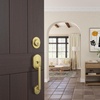 image:imageSchlage F60 RMN 608 DAV RMN Remsen Front Entry Handleset with Davlin Door Lever Deadbolt Keyed 1 Side Satin BrassSatin Brass