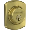 image:imageSchlage Greenwich Single Cylinder Front Door Deadbolt Satin Brass  Single cylinder deadbolt with keyed outside amp thumbturn inside Universal fit Highest residential security amp durability