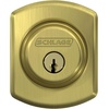 image:imageSchlage Greenwich Single Cylinder Front Door Deadbolt Satin Brass  Single cylinder deadbolt with keyed outside amp thumbturn inside Universal fit Highest residential security amp durability