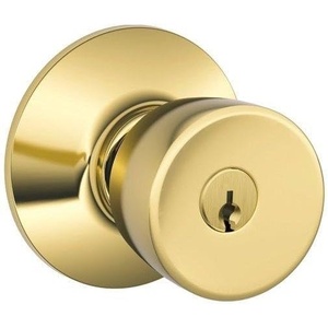 image:imageSCHLAGE F51A BEL 505 605 Bell Knob Keyed Entry Lock Bright Brass  Keyed entry door knob with turnbutton lock Easy to install Certified security amp durability Universal fit 2 keys