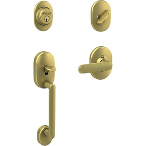 image:imageSchlage F60 RMN 608 DAV RMN Remsen Front Entry Handleset with Davlin Door Lever Deadbolt Keyed 1 Side Satin BrassSatin Brass
