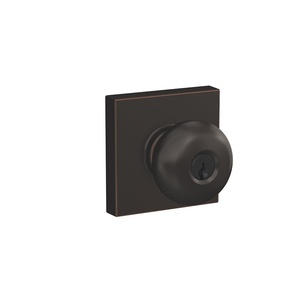 image:imageSchlage Plymouth Keyed Entry Door Knob InteriorExterior Aged Bronze  Keyed entry door knob with turnbutton lock Easy to install Certified security amp durability Universal fit 2 keys