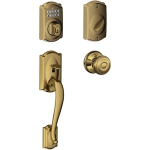 image:imageSCHLAGE FE365CAMGEO Camelot Electronic Handleset with Georgian Knob  Antique Brass
