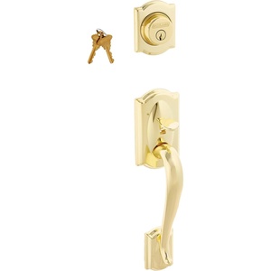 image:imageSchlage F58 CAM 605 Camelot Handleset Exterior Bright Brass Exterior Half Only