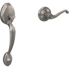 image:imageSCHLAGE Plymouth Entry Handleset Right Hand Flair Lever Bright BrassSatin Nickel
