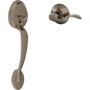 image:imageSCHLAGE Plymouth Entry Handleset Right Hand Flair Lever Bright BrassAntique Pewter