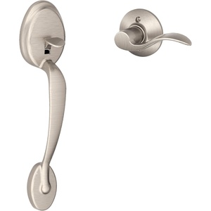 image:imageSCHLAGE Plymouth Entry Handleset Right Hand Flair Lever Bright BrassSatin Nickel